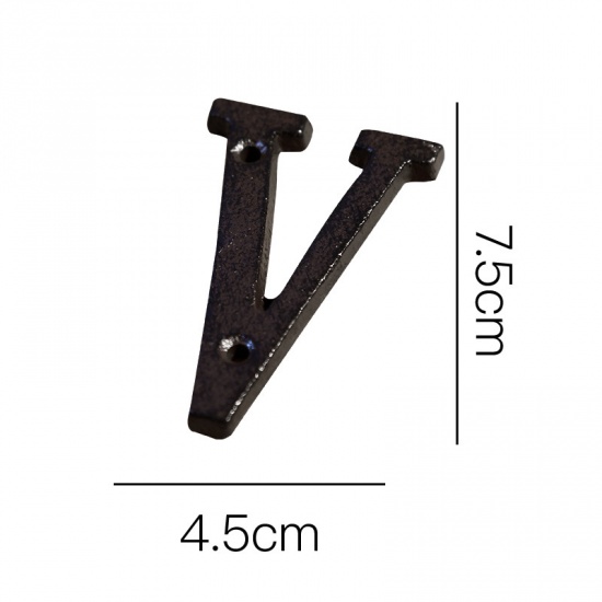 Picture of Black - Letter V Wrought Iron Creative DIY Doorplate House Accessories 4.5x7.5cm, 1 Piece