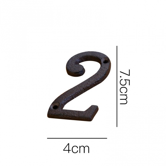 Picture of Black - Number 2 Wrought Iron Creative DIY Doorplate House Accessories 4x7.5cm, 1 Piece