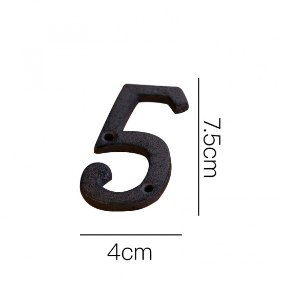 Picture of Black - Number 5 Wrought Iron Creative DIY Doorplate House Accessories 4x7.5cm, 1 Piece