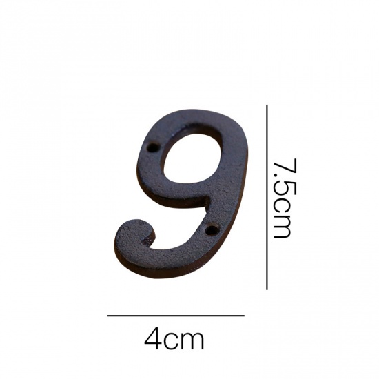 Picture of Black - Number 9 Wrought Iron Creative DIY Doorplate House Accessories 4x7.5cm, 1 Piece