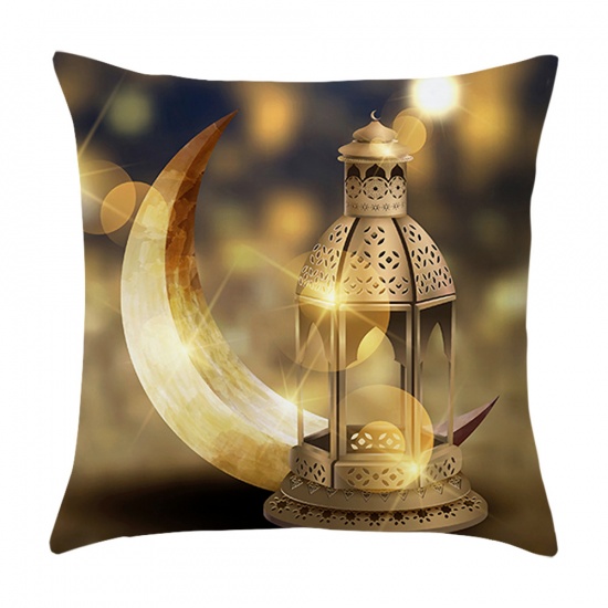 Picture of Golden - 8# Peach Skin Fabric Moon Eid Mubarak Ramadan Printed Pillowcase Home Textile 45x45cm, 1 Piece