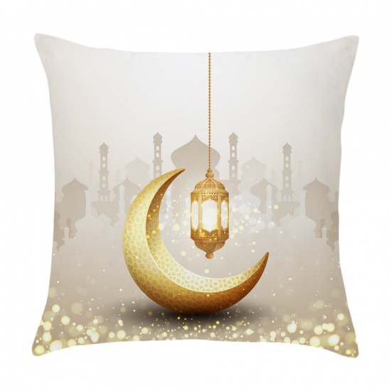 Picture of Golden - 23# Peach Skin Fabric Moon Eid Mubarak Ramadan Printed Pillowcase Home Textile 45x45cm, 1 Piece