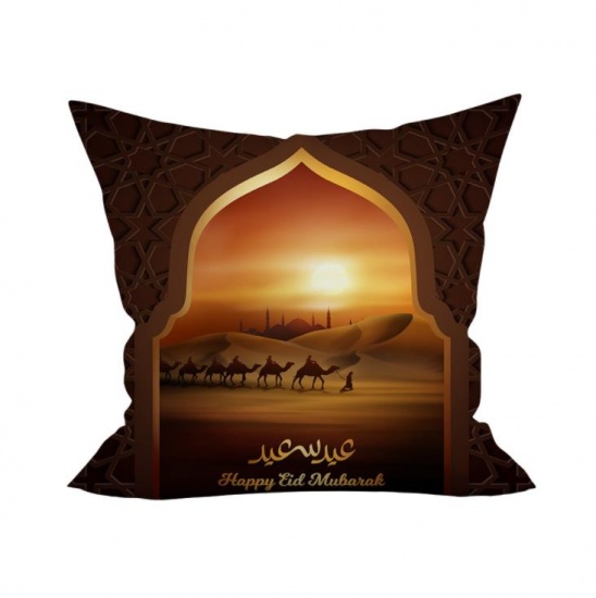 Picture of Coffee - 23# Peach Skin Fabric Eid Mubarak Ramadan Festival Eid Al-Fitr Pillowcase Home Textile 45x45cm, 1 Piece