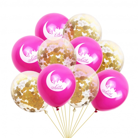 Picture of Fuchsia - Eid Ramadan Festival 10 PCs Latex Balloon Party Decoration Accessories, 1 Set