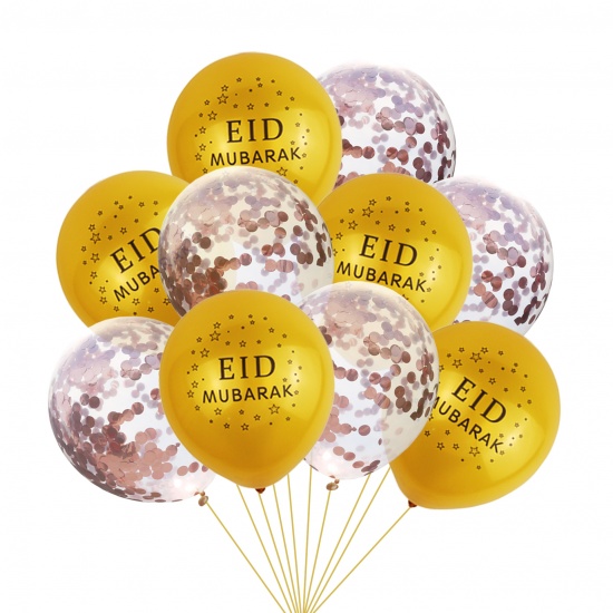 Picture of Golden - Eid Mubarak Ramadan Festival Eid Al-Fitr 10 PCs Latex Balloon Party Decorations, 1 Set