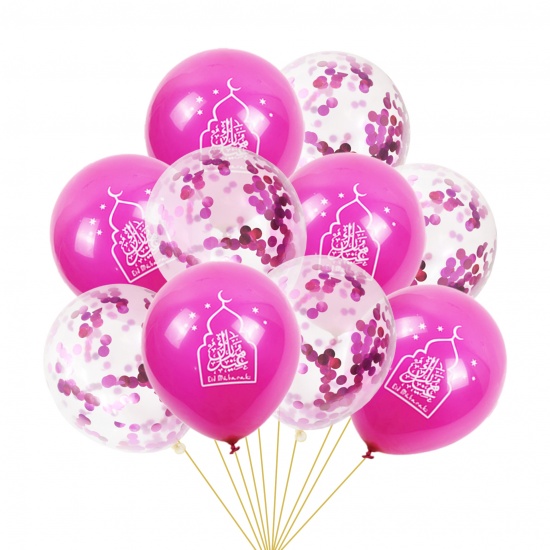 Picture of Fuchsia - Eid Mubarak Ramadan Festival Eid Al-Fitr 10 PCs Latex Balloon Party Decorations, 1 Set