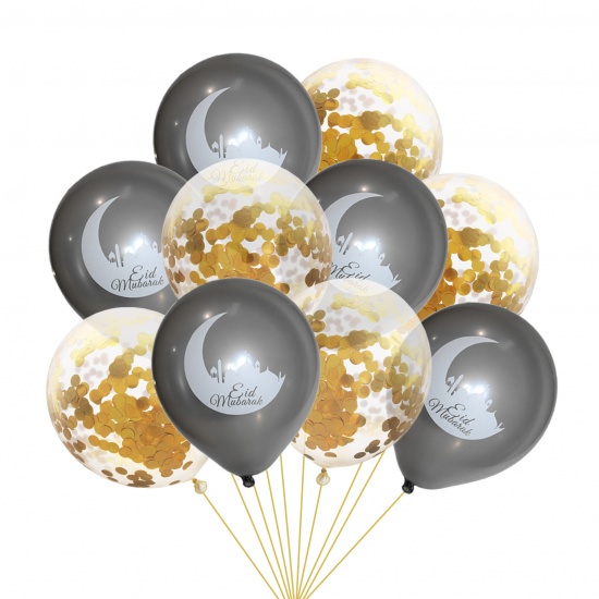 Picture of Silver-gray - Eid Mubarak Ramadan Festival Eid Al-Fitr 10 PCs Latex Balloon Party Decorations, 1 Set