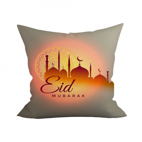 Picture of Gray - 4# Peach Skin Fabric Eid Mubarak Ramadan Festival Eid Al-Fitr Pillowcase Home Textile 45x45cm, 1 Piece
