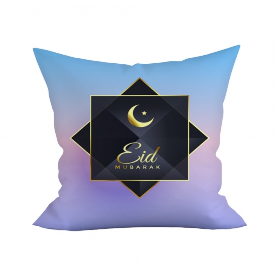 Picture of Blue - 5# Peach Skin Fabric Eid Mubarak Ramadan Festival Eid Al-Fitr Pillowcase Home Textile 45x45cm, 1 Piece