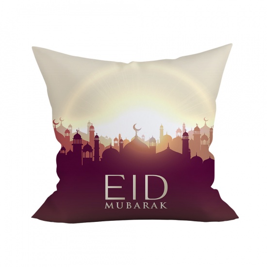 Picture of Dark Purple - 32# Peach Skin Fabric Eid Mubarak Ramadan Festival Eid Al-Fitr Pillowcase Home Textile 45x45cm, 1 Piece