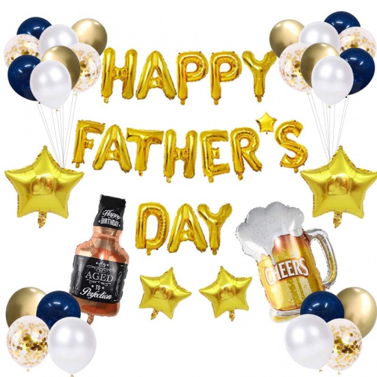 Immagine di Multicolor - Happy Father's Day Wine Glass Stars Aluminium Foil Balloon Party Decorations, 1 Set