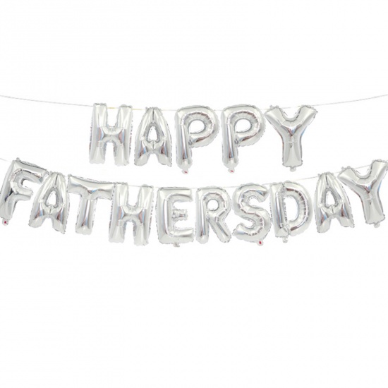 Immagine di Silvery - Message Happy Father's Day Aluminium Foil Balloon Party Decorations 40cm long, 1 Piece