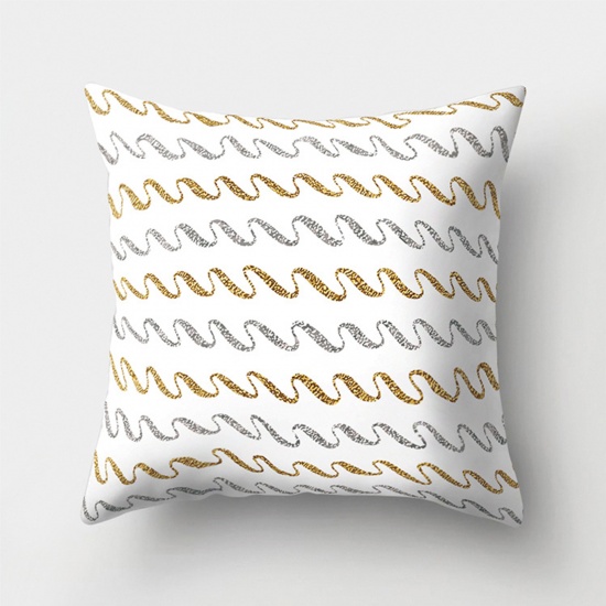 Picture of White - 5# Polyester Wavy Stripes Square Pillowcase Home Textile 45x45cm, 1 Piece