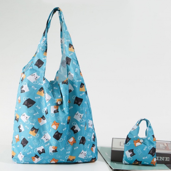 Immagine di Blue - 17# Oxford Fabric Portable Foldable Large Capacity PVC Storage Shopping Bag 41x65cm, 1 Piece