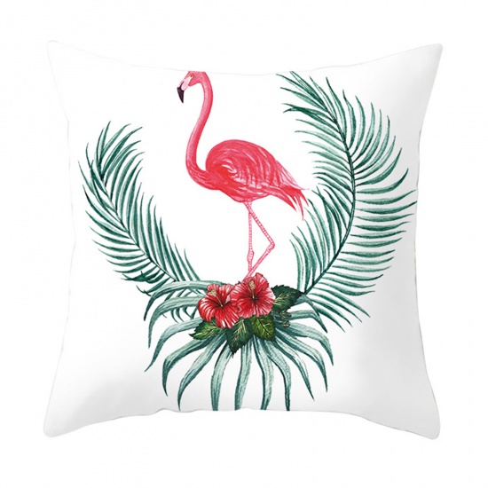Picture of White - 10# Peach Skin Fabric Flamingo Square Pillowcase Home Textile 45x45cm, 1 Piece