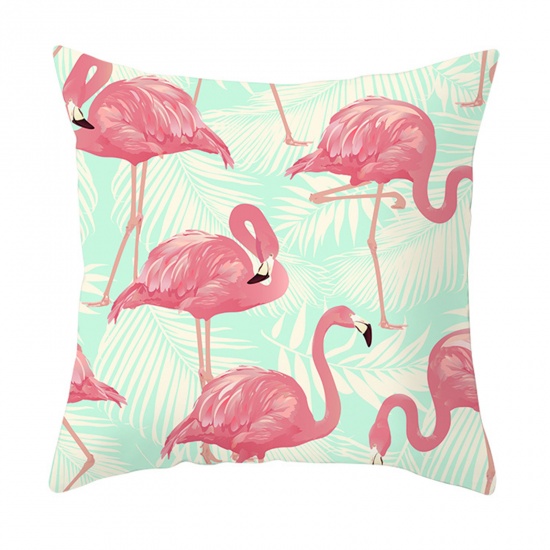 Picture of Pale Yellow - 15# Peach Skin Fabric Flamingo Square Pillowcase Home Textile 45x45cm, 1 Piece
