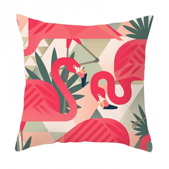 Picture of Red - 16# Peach Skin Fabric Flamingo Square Pillowcase Home Textile 45x45cm, 1 Piece
