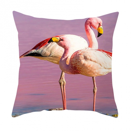 Picture of Pink - 19# Peach Skin Fabric Flamingo Square Pillowcase Home Textile 45x45cm, 1 Piece