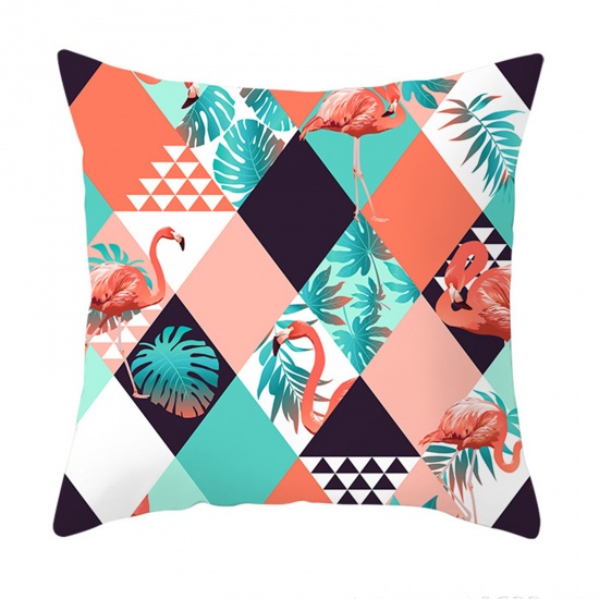 Picture of Multicolor - 24# Peach Skin Fabric Flamingo Square Pillowcase Home Textile 45x45cm, 1 Piece