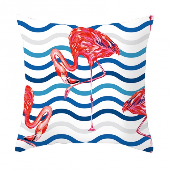 Picture of White - 25# Peach Skin Fabric Flamingo Square Pillowcase Home Textile 45x45cm, 1 Piece
