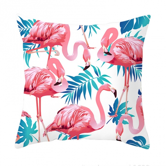 Picture of White - 26# Peach Skin Fabric Flamingo Square Pillowcase Home Textile 45x45cm, 1 Piece