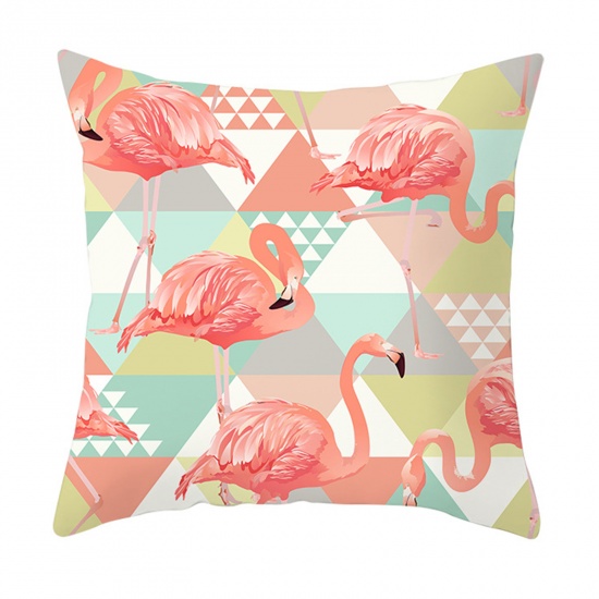 Picture of Orange Pink - 27# Peach Skin Fabric Flamingo Square Pillowcase Home Textile 45x45cm, 1 Piece