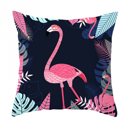 Picture of Navy Blue - 36# Peach Skin Fabric Flamingo Square Pillowcase Home Textile 45x45cm, 1 Piece