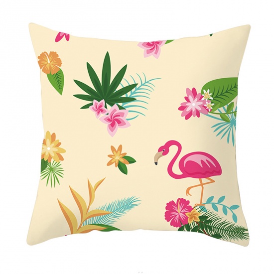 Picture of Creamy-White - 40# Peach Skin Fabric Flamingo Square Pillowcase Home Textile 45x45cm, 1 Piece