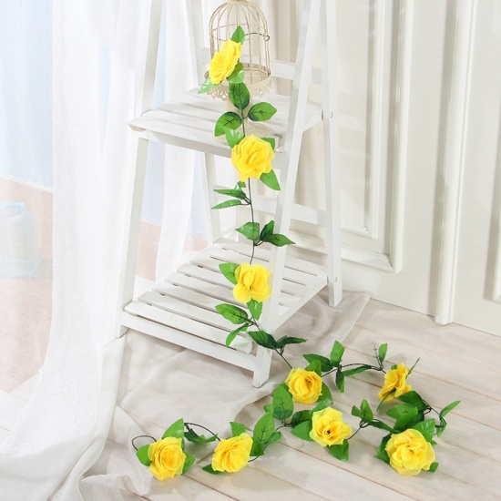 Picture of Yellow - Faux Silk Artificial Roses Flower Vine Party Wedding Home Decoration 230cm long, 1 Piece