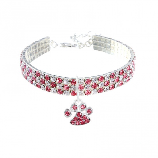 Immagine di Pink - Rhinestone Elastic Pet Collar Necklace Jewelry Cat Dog Claw Pet Supplies 23.5cm long, 1 Piece