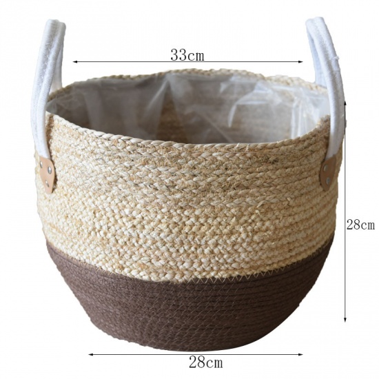 Изображение Dark Coffee - Cotton Rope Corn Husk Hand-knitted Storage Basket 38x30cm, 1 Piece