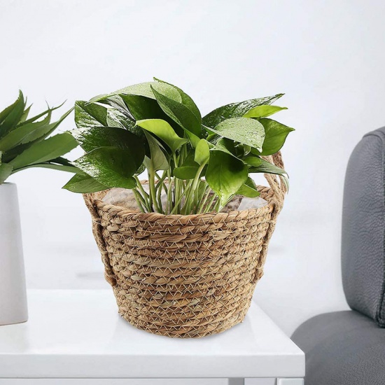 Изображение Brown - Rattan Hand-knitted Flowerpot Basket With Handle 25x15cm, 1 Piece