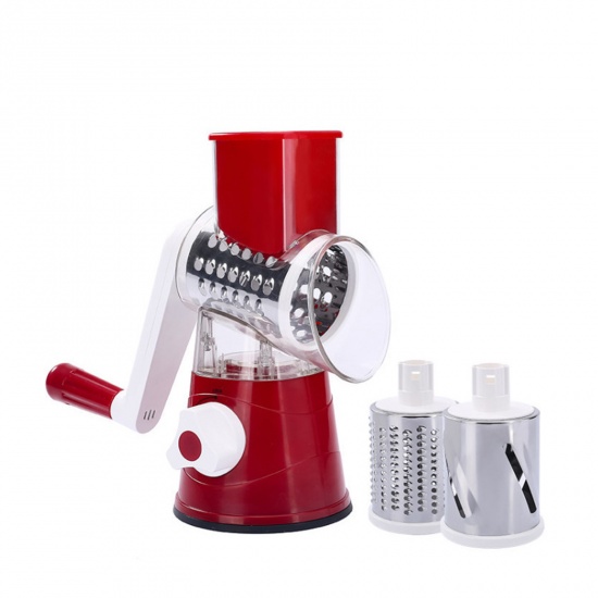 Picture of Red - ABS & Stainless Steel Hand Drum-type Multifunctional Vegetable Cutter Shredder Grater Kitchen Supplies 25x19x12.6cm, 1 Piece
