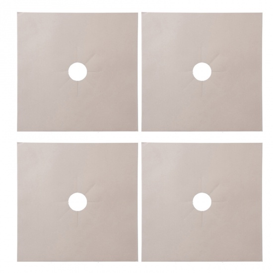 Immagine di Beige - Glass Fiber Gas Stove Cleaning Protection Pad Anti-Fouling And Oil-Proof 27x27cm, 1 Set（4 PCs/Set）