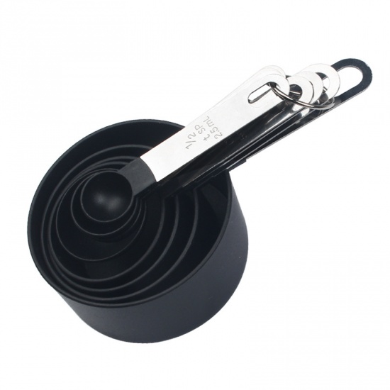Immagine di Black - Stainless Steel & Plastic 8 PCs Measuring Spoon Cup Baking Tools 17x9x4.6cm - 10.1x2.3cm, 1 Set