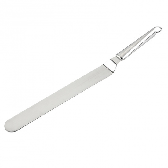 Immagine di Silver Tone - Curved Spatulas Stainless Steel Butter Knife Cake Cream Spreader Fondant Pastry Tool 36.2x3cm, 1 Piece