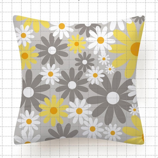Picture of French Gray - 4# Polyester Daisy Flower Square Pillowcase Home Textile 45x45cm, 1 Piece