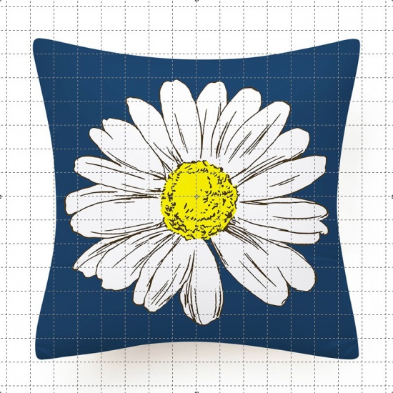 Picture of Dark Blue - 5# Polyester Daisy Flower Square Pillowcase Home Textile 45x45cm, 1 Piece