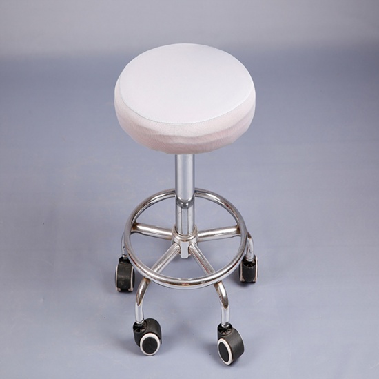 Image de Blanc - Housse de chaise élastique ronde de couleur unie Spandex pour Four Seasons 28cm Dia. - 35 cm de diamètre, 1 pièce