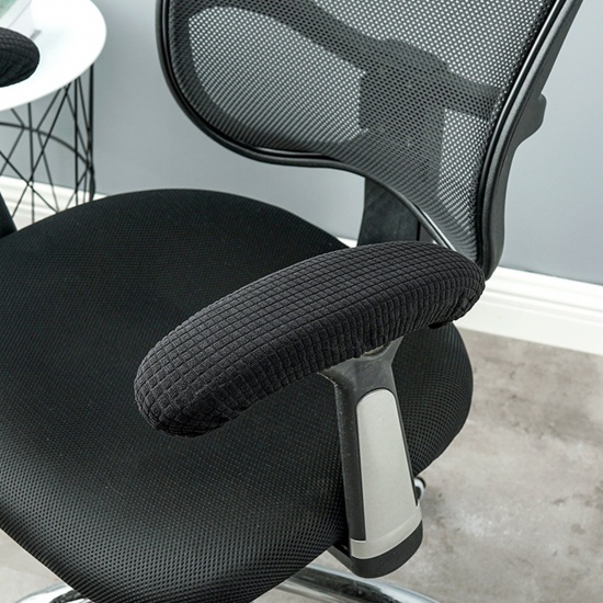 Immagine di Black - Grid Velvet Solid Color Elastic Chair Armrest Cover For Four Seasons, 1 Set（2 PCs/Set）