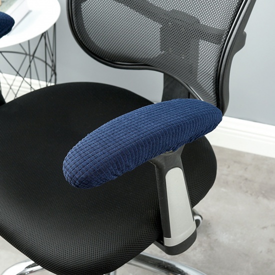Immagine di Navy Blue - Grid Velvet Solid Color Elastic Chair Armrest Cover For Four Seasons, 1 Set（2 PCs/Set）