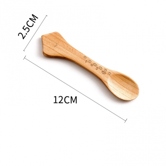 Picture of Light Brown - 1# Cute Cartoon Children Eco Friendly Natural Wood Spoon Cutlery Tableware 2.5x12cm, 1 Piece