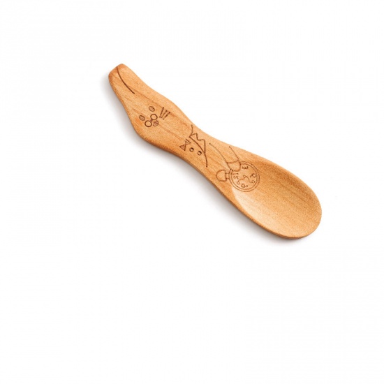 Picture of Light Brown - 2# Cute Cartoon Children Eco Friendly Natural Wood Spoon Cutlery Tableware 3x12.5cm, 1 Piece