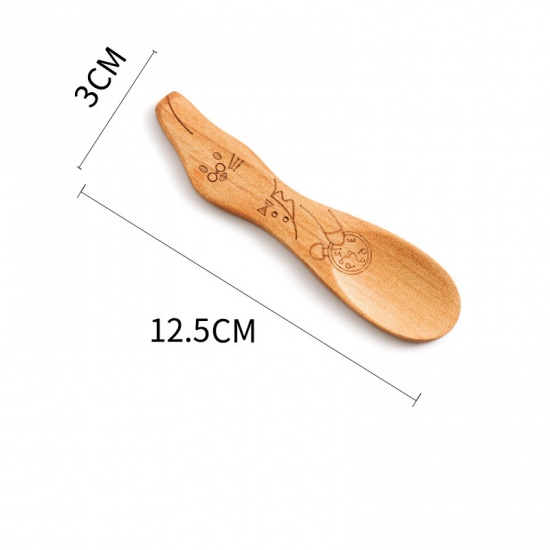 Picture of Light Brown - 2# Cute Cartoon Children Eco Friendly Natural Wood Spoon Cutlery Tableware 3x12.5cm, 1 Piece