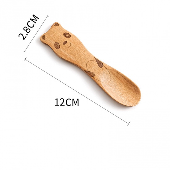 Picture of Light Brown - 3# Cute Cartoon Children Eco Friendly Natural Wood Spoon Cutlery Tableware 2.8x12cm, 1 Piece