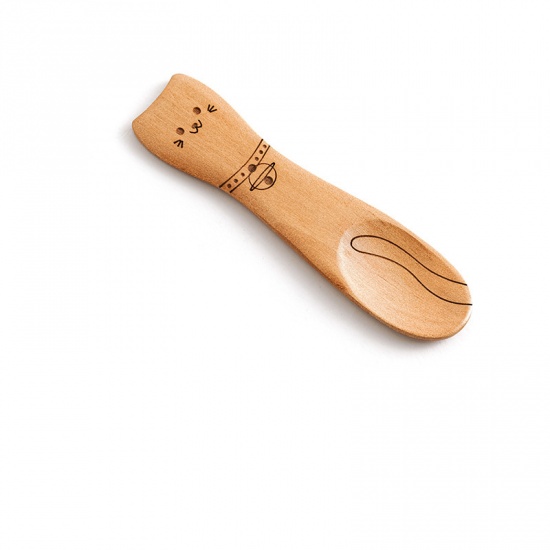 Picture of Light Brown - 5# Cute Cartoon Children Eco Friendly Natural Wood Spoon Cutlery Tableware 3x12cm, 1 Piece
