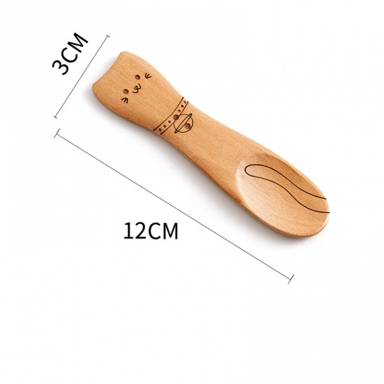 Picture of Light Brown - 5# Cute Cartoon Children Eco Friendly Natural Wood Spoon Cutlery Tableware 3x12cm, 1 Piece