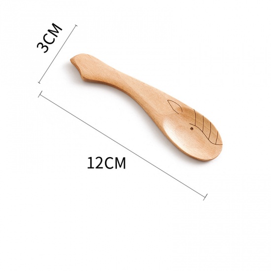 Picture of Light Brown - 6# Cute Cartoon Children Eco Friendly Natural Wood Spoon Cutlery Tableware 3x12cm, 1 Piece