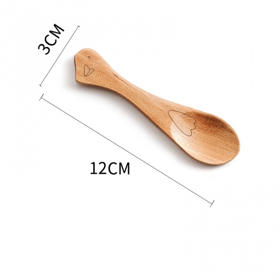Picture of Light Brown - 7# Cute Cartoon Children Eco Friendly Natural Wood Spoon Cutlery Tableware 3x12cm, 1 Piece