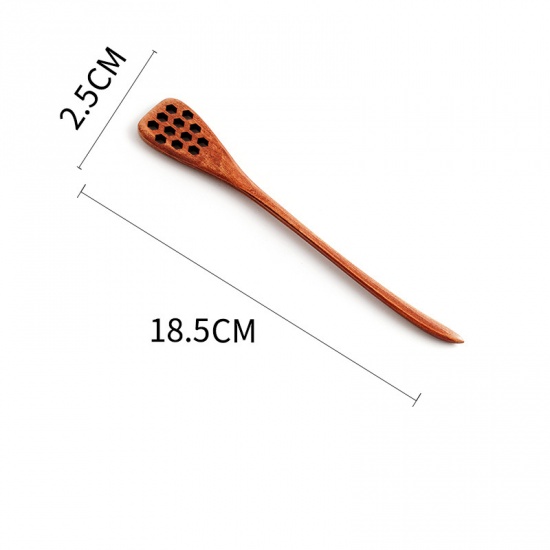 Изображение Natural - 2# Phoebe Nanmu Wooden Long Handle Spoon Cutlery Tableware 18.5x2.5cm, 1 Piece